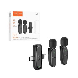 Hoco Wireless Dual Mic L15 Crystal Lavalier with Lightning+Tipo-C Connector Black Hoco Wireless Dual Mic L15 Crystal Lavalier with Lightning+Tipo-C Connector Black